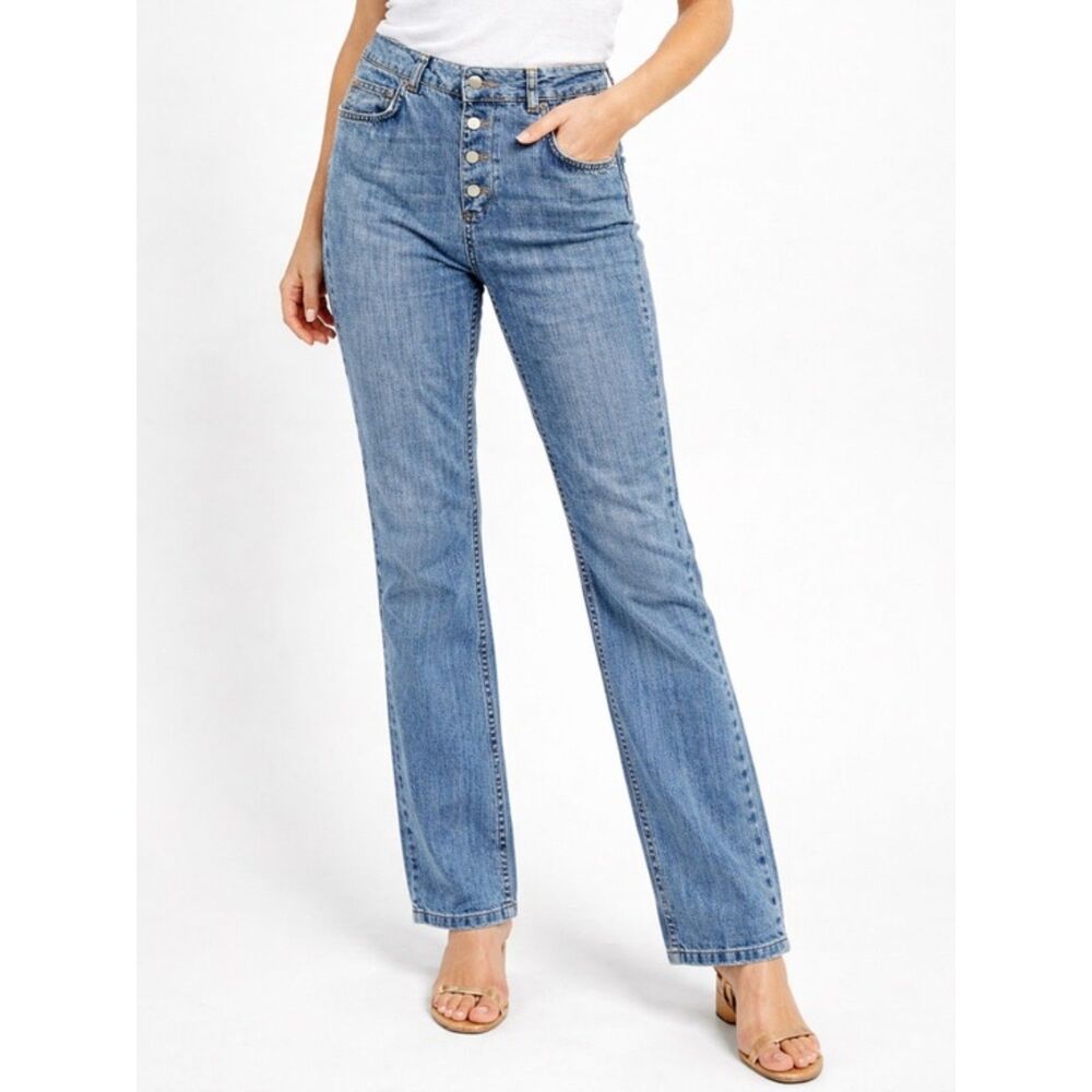 Anine Bing Exposed Button Fly Mid Rise Slim Jeans Medium Blue Wash Size 26 | 2